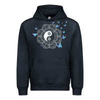 Navy yin yang with butterflies ancient chinese yin yang Urban Hoodie - Craftify