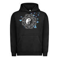 Pigment Black yin yang with butterflies ancient chinese yin yang Urban Hoodie - Craftify