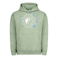 Pigment Oil Green yin yang with butterflies ancient chinese yin yang Urban Hoodie - Craftify