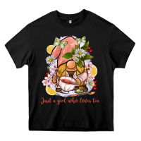 Black just a girl who loves tea gnome Heavy Core Tee - BarkalooDesign