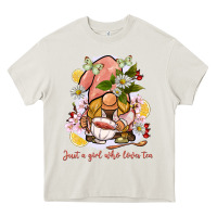 Cream just a girl who loves tea gnome Heavy Core Tee - BarkalooDesign