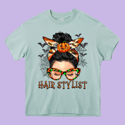 Hair Stylist Messy Bun Heavy Core Tee Designed By Barkaloodesign