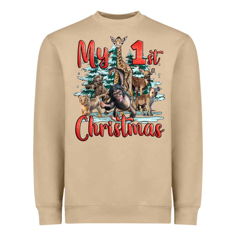 My First Christmas Baby Safari Animals Heavyweight Sweatshirt by LillyAllenDesigns | Teevron