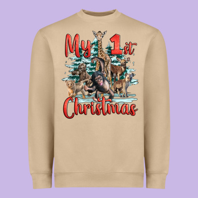 My First Christmas Baby Safari Animals Heavyweight Sweatshirt Designed By Lillyallendesigns