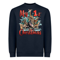 Navy my first christmas baby safari animals Heavyweight Sweatshirt - LillyAllenDesigns