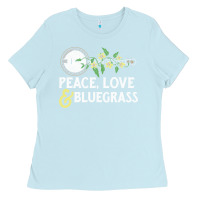 Baby Blue peace , love & bluegrass   banjo nature vines illu Ladies Tee - DesignPulse
