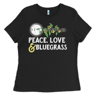 Black peace , love & bluegrass   banjo nature vines illu Ladies Tee - DesignPulse