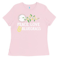 Bubblegum Pink peace , love & bluegrass   banjo nature vines illu Ladies Tee - DesignPulse