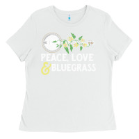 White peace , love & bluegrass   banjo nature vines illu Ladies Tee - DesignPulse