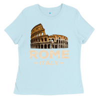Baby Blue Cool Vintage Roma Italia Colosseum Souvenirs, Rome Italy Pullover Hood Ladies Tee - DesignPulse