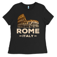 Black Cool Vintage Roma Italia Colosseum Souvenirs, Rome Italy Pullover Hood Ladies Tee - DesignPulse