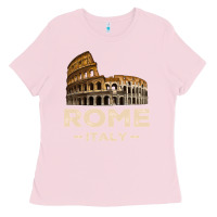 Bubblegum Pink Cool Vintage Roma Italia Colosseum Souvenirs, Rome Italy Pullover Hood Ladies Tee - DesignPulse