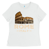 White Cool Vintage Roma Italia Colosseum Souvenirs, Rome Italy Pullover Hood Ladies Tee - DesignPulse