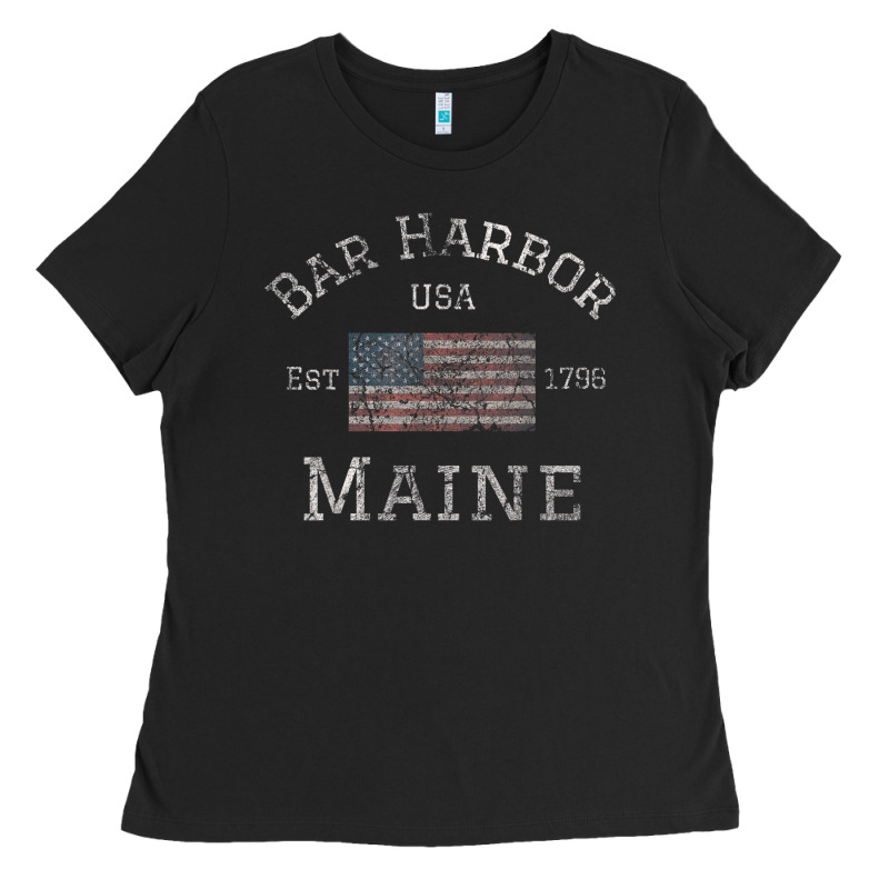 Bar Harbor Maine Usa American Flag Established Me Vintage Ladies Tee by PixelWave | Teevron