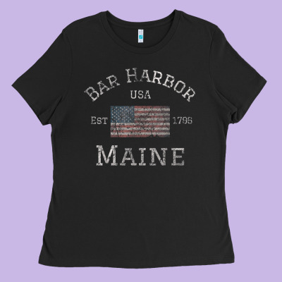 Bar Harbor Maine Usa American Flag Established Me Vintage Ladies Tee Designed By Pixelwave
