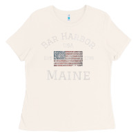 Bone Bar Harbor Maine USA American Flag Established ME Vintage Ladies Tee - PixelWave