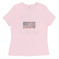 Bubblegum Pink Bar Harbor Maine USA American Flag Established ME Vintage Ladies Tee - PixelWave