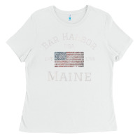 White Bar Harbor Maine USA American Flag Established ME Vintage Ladies Tee - PixelWave