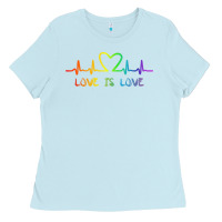 Baby Blue LGBT Love Rainbow Heartbeat Ladies Tee - PixelWave