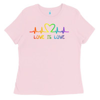Bubblegum Pink LGBT Love Rainbow Heartbeat Ladies Tee - PixelWave