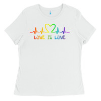 White LGBT Love Rainbow Heartbeat Ladies Tee - PixelWave