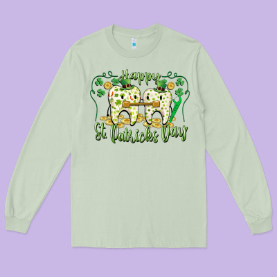 Happy St. Patrick's Day Tooth Dentist Long Sleeve Tee Designed By Cowgirlartshop