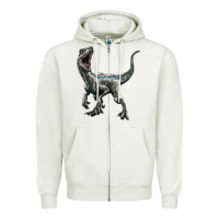 Oatmeal Heather Velociraptor Zipper Hoodie - LillyAllenDesigns