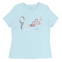 Baby Blue pretty white ribbon support lung cancer awareness t shirt Ladies Tee - Craftify