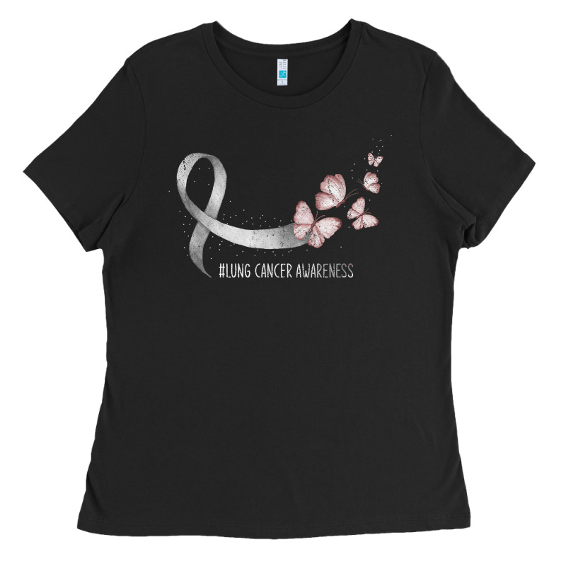 Pretty White Ribbon Support Lung Cancer Awareness T Shirt Ladies Tee by Craftify | Teevron