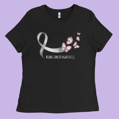 Pretty White Ribbon Support Lung Cancer Awareness T Shirt Ladies Tee Designed By Craftify