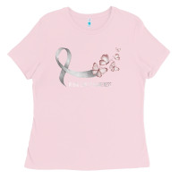 Bubblegum Pink pretty white ribbon support lung cancer awareness t shirt Ladies Tee - Craftify