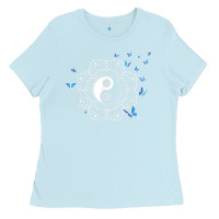 Baby Blue yin yang with butterflies ancient chinese yin yang Ladies Tee - Craftify
