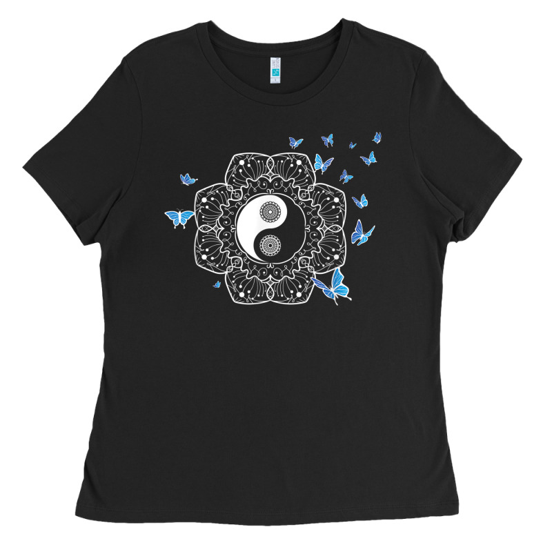 Yin Yang With Butterflies Ancient Chinese Yin Yang Ladies Tee by Craftify | Teevron