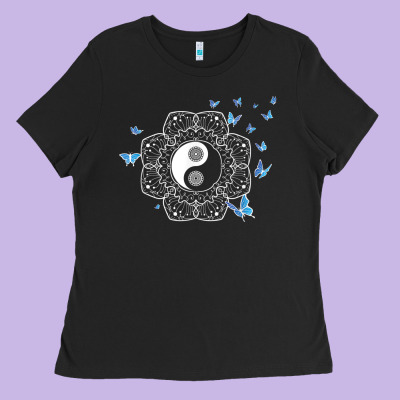 Yin Yang With Butterflies Ancient Chinese Yin Yang Ladies Tee Designed By Craftify