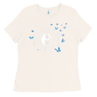 Bone yin yang with butterflies ancient chinese yin yang Ladies Tee - Craftify