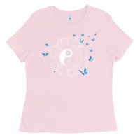 Bubblegum Pink yin yang with butterflies ancient chinese yin yang Ladies Tee - Craftify