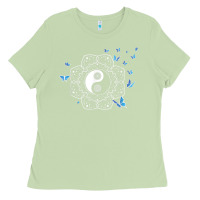 Matcha yin yang with butterflies ancient chinese yin yang Ladies Tee - Craftify