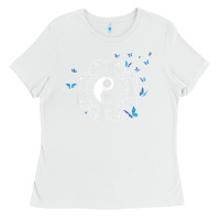 White yin yang with butterflies ancient chinese yin yang Ladies Tee - Craftify