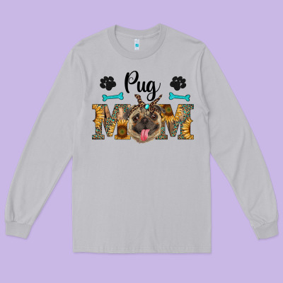 Western Pug Mom Long Sleeve Tee Designed By Ranaportraitstore