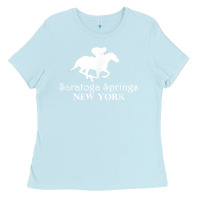 Baby Blue Saratoga Springs New York Horse Racing Jockey Ladies Tee - Craftify