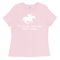 Bubblegum Pink Saratoga Springs New York Horse Racing Jockey Ladies Tee - Craftify