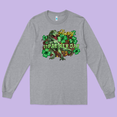 Happy St. Patrick's Day T-rex Long Sleeve Tee Designed By Howdyjamesfarm