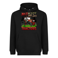 Black just a boy who loves tractors red tractor Heavyweight Hoodie - BarkalooDesign