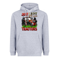 Heather Grey just a boy who loves tractors red tractor Heavyweight Hoodie - BarkalooDesign