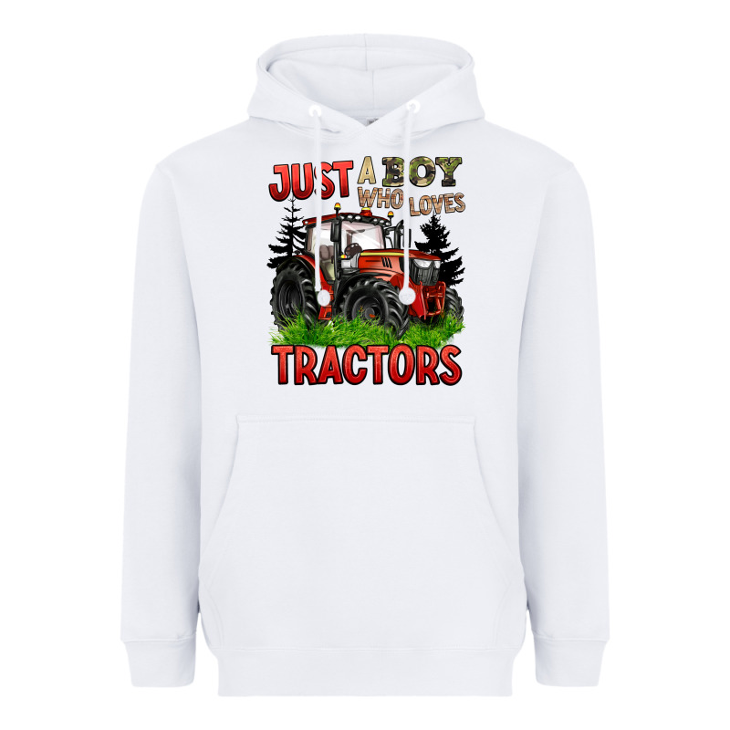 Just A Boy Who Loves Tractors Red Tractor Heavyweight Hoodie by BarkalooDesign | Teevron