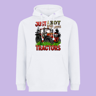 Just A Boy Who Loves Tractors Red Tractor Heavyweight Hoodie Designed By Barkaloodesign