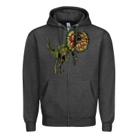 Charcoal Heather Dilophosaurus Zipper Hoodie - LillyAllenDesigns