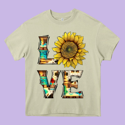 Western Love With Sunflower Heavy Core Tee Designed By Artiststas