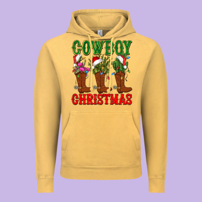 Cowboy Christmas Boots Cactus Vintage Hoodie Designed By Cowgirlartshop