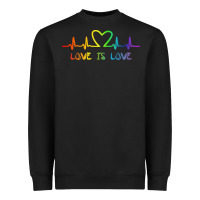Black LGBT Love Rainbow Heartbeat Heavyweight Sweatshirt - PixelWave
